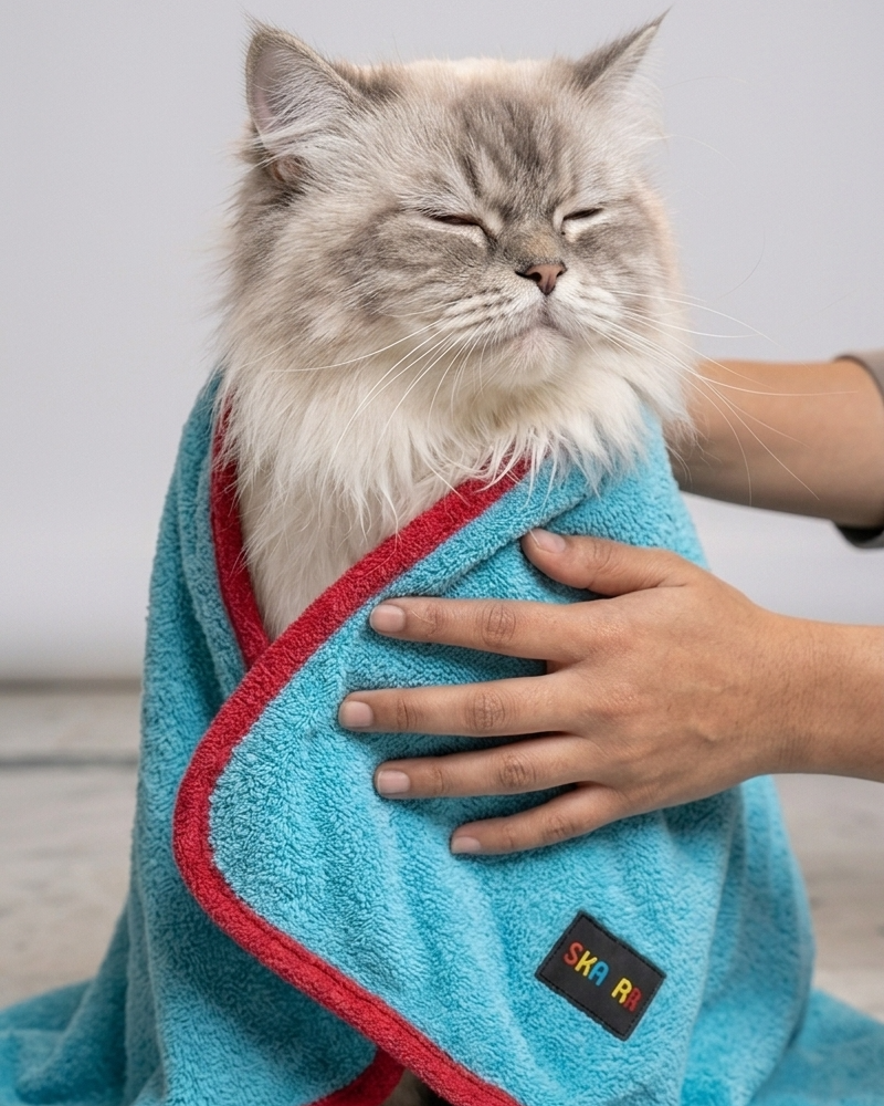 Skatrs Pet towel (Light Blue and Red) image 1