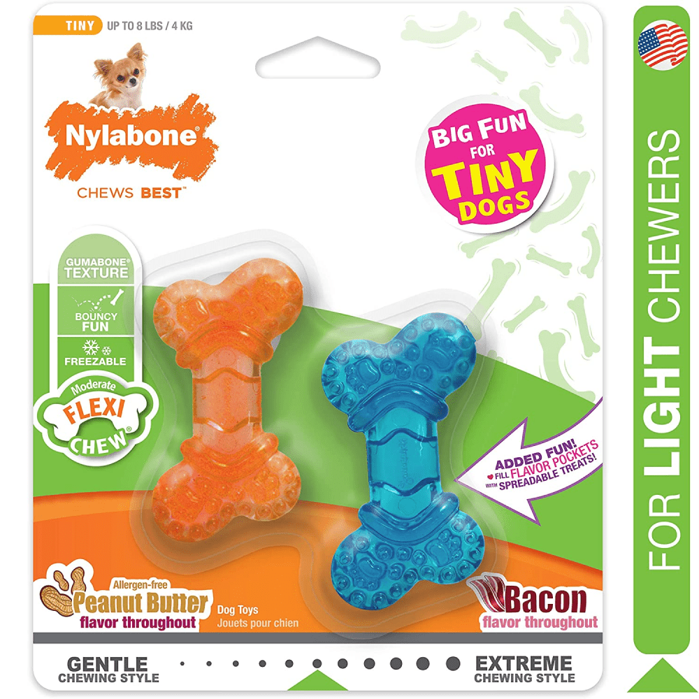 Nylabone Puppy Teething Peanut Butter and Bacon Flavoured Flexi Chew Bone Toy for Dogs (Orange/Blue) image 4
