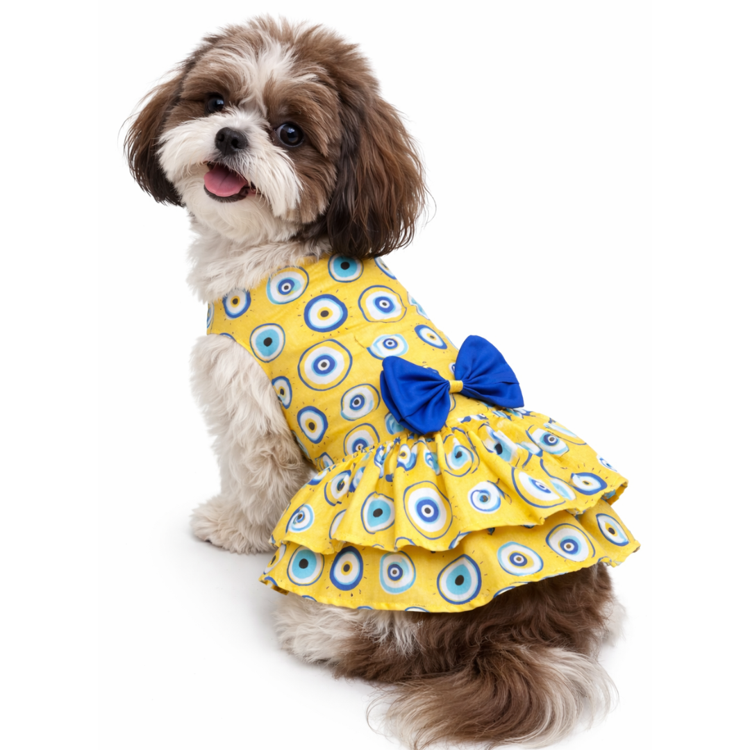 Pawgypets Evil Eye Casual Dress for Dogs (Yellow)
