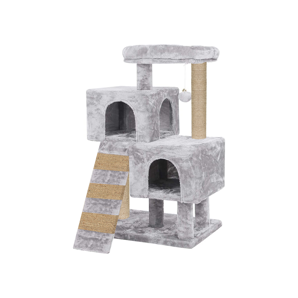 Furrlovers Kitten Cat Tree Scratching Post with Ladder, Condo & Jute Rope (Grey)
