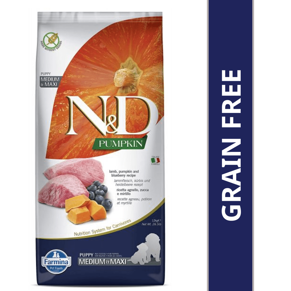 Farmina N&D Pumpkin Lamb & Blueberry Grain Free Puppy Medium Maxi Dog Dry Food image 9