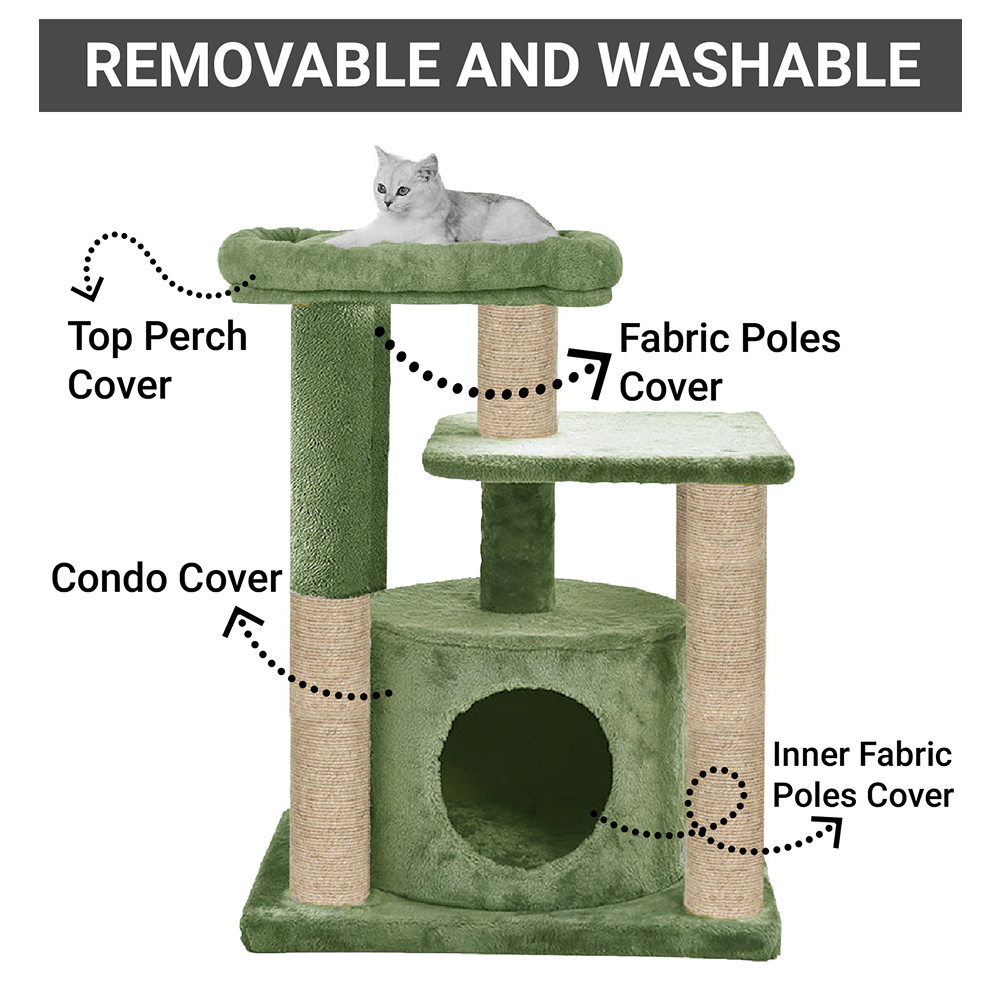 Furrlovers Cat Tree with Condo, Top Perch & Jute Rope Scratching Posts (Green) image 2