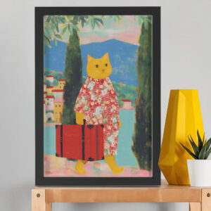 EverythingBoho Cat The Traveller Framed Poster (Black)