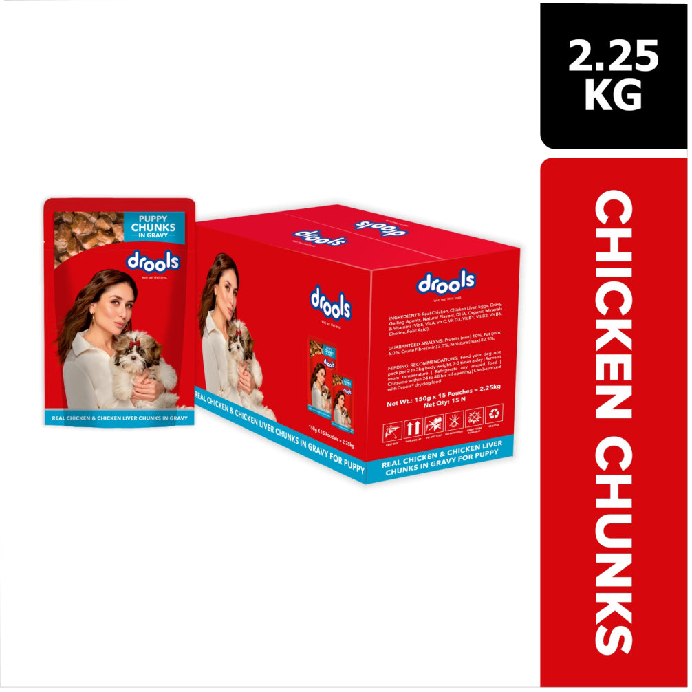 Drools Real Chicken & Chicken Liver Chunks in Gravy Puppy Dog Wet Food image 3