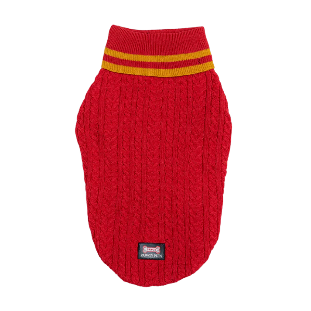 Pawgypets High Neck Cable Kint Sweater for Dogs and Cats (Red) image 3