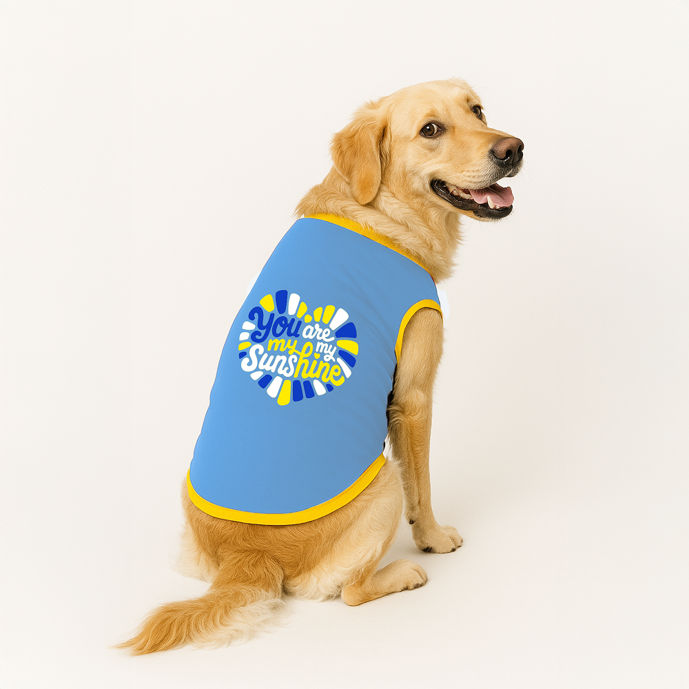 PawsIndia You Are My Sunshine Printed with Ribbed Sleeves TShirt for Dogs (Blue)