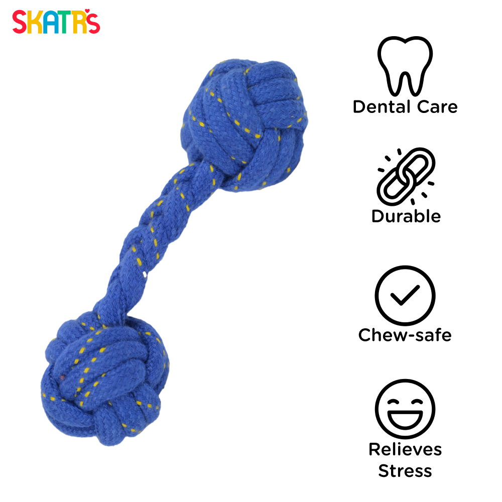 Skatrs Dumbbell Shaped Rope Chew Toy for Dogs and Cats (Blue/Yellow) image 3