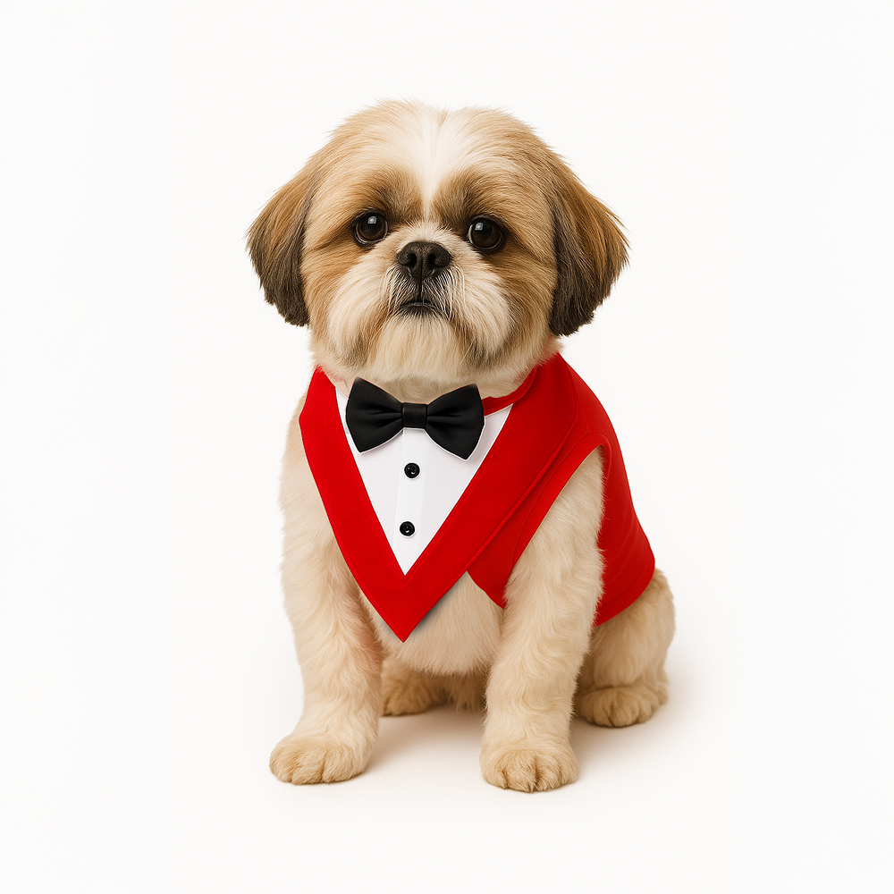 PawsIndia Red & White Tuxedo Suit for Dogs