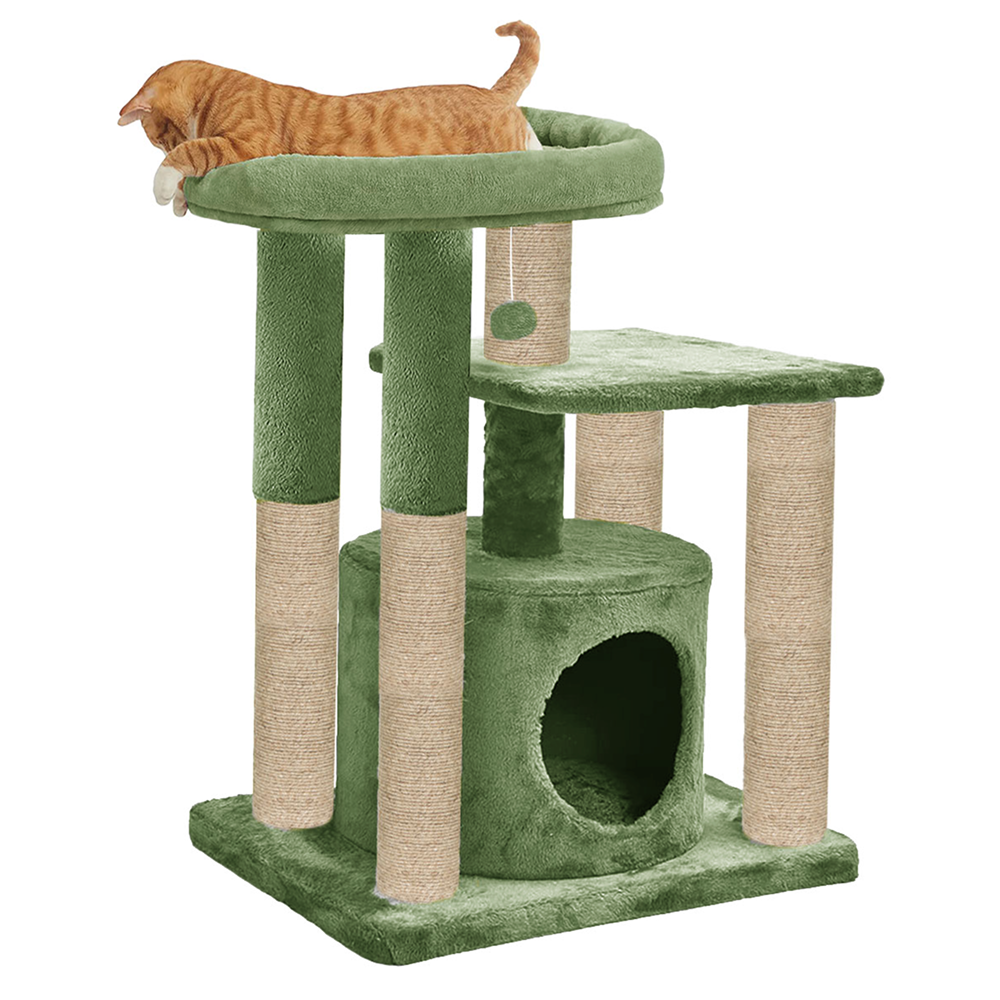 Furrlovers Cat Tree with Condo, Top Perch & Jute Rope Scratching Posts (Green) image 8