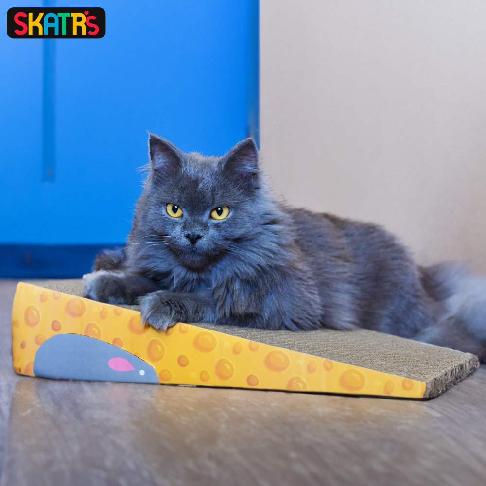 Skatrs Say Cheese Corrugated Cardboard Scratcher Pad Toy with Catnip for Cats (Length 41cm) image 4