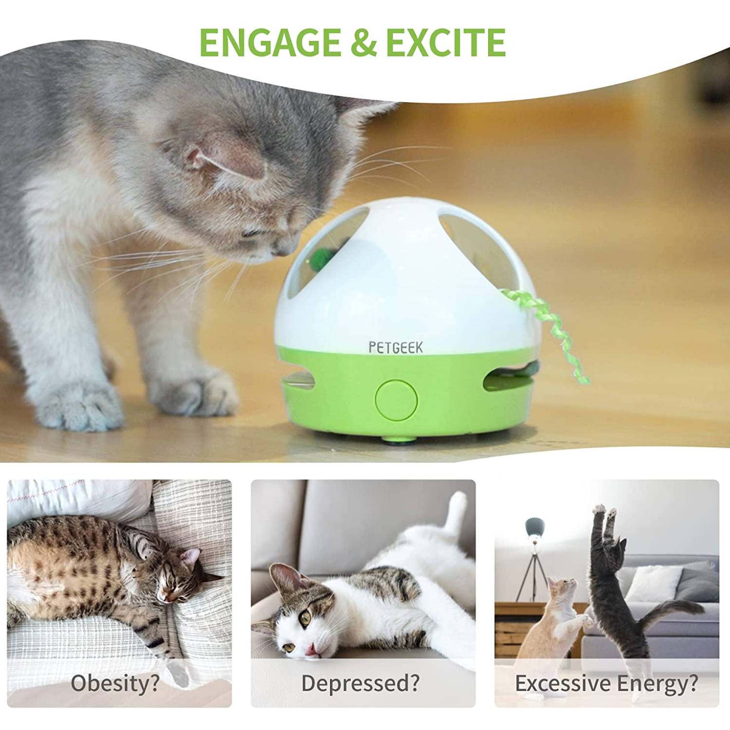 Pet Geek Hiding Mouse for Cats (White/Green) image 4