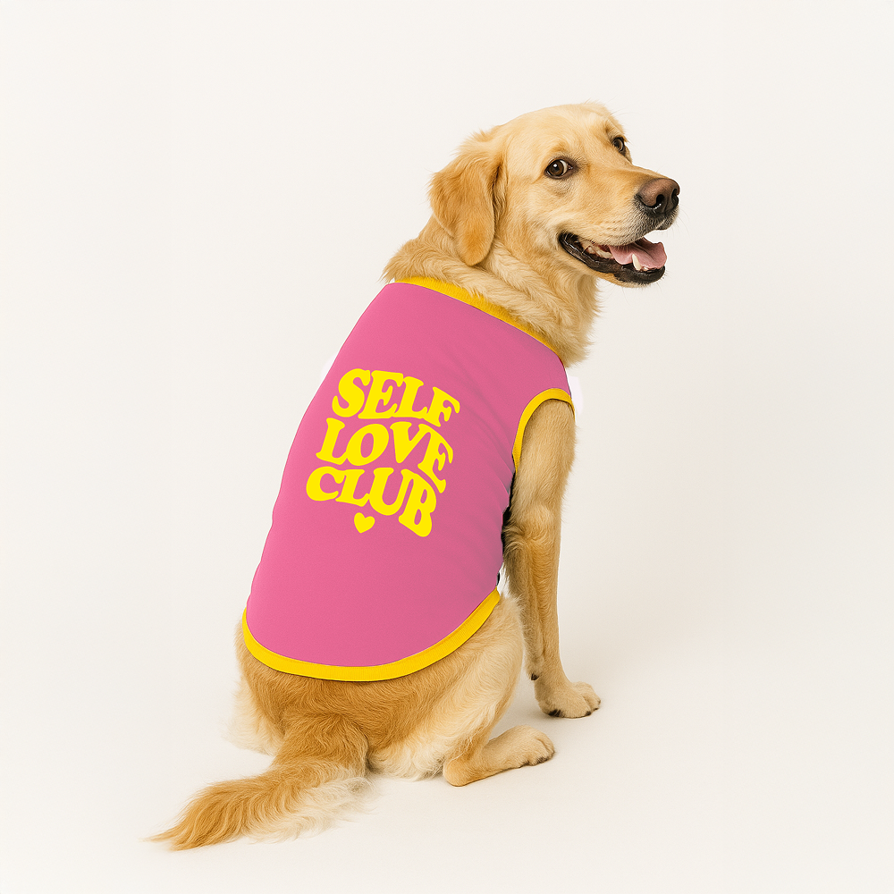 PawsIndia Self Love Club Printed with Ribbed Sleeves TShirt for Dogs (Pink) image 1
