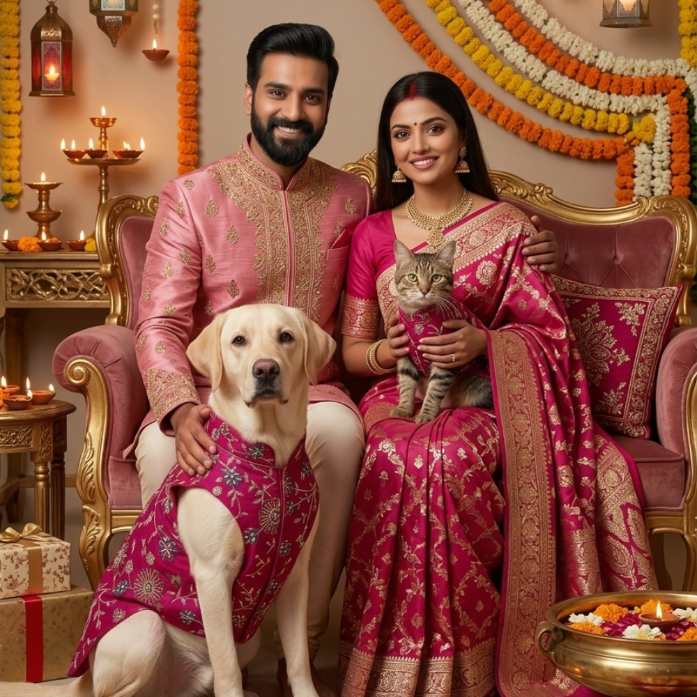 Skatrs Maharaja Handcrafted Sherwani for Dogs and Cats (Fuchsia) image 3
