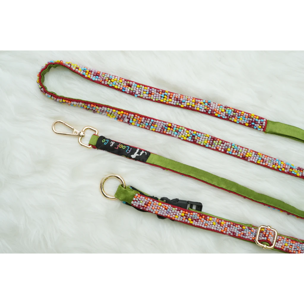 Floof & Co Sprinkles Leash & Collar (Green / Red) image 3