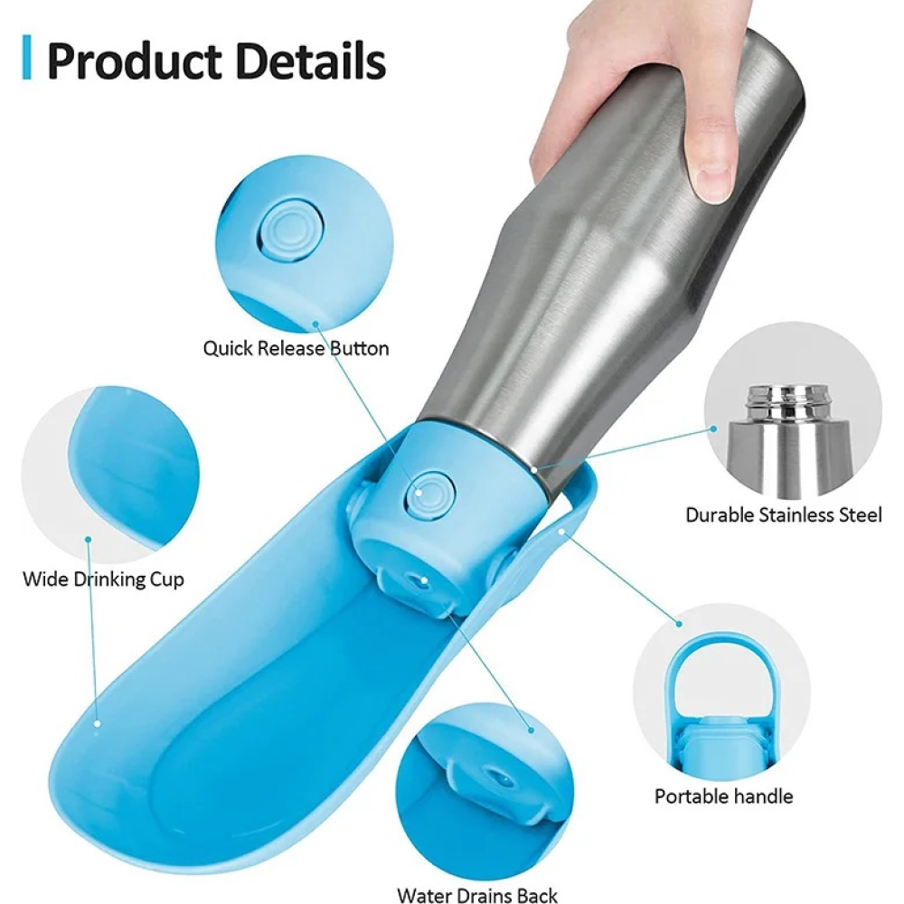 Talking Dog Club Stainless Steel Travel Water Bottle for Dogs (Sliver/Grey) image 3
