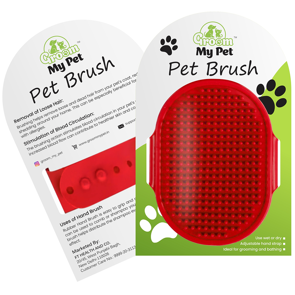 Groom My Pet Bathing & Grooming Hand Brush for Dogs and Cats (Red)