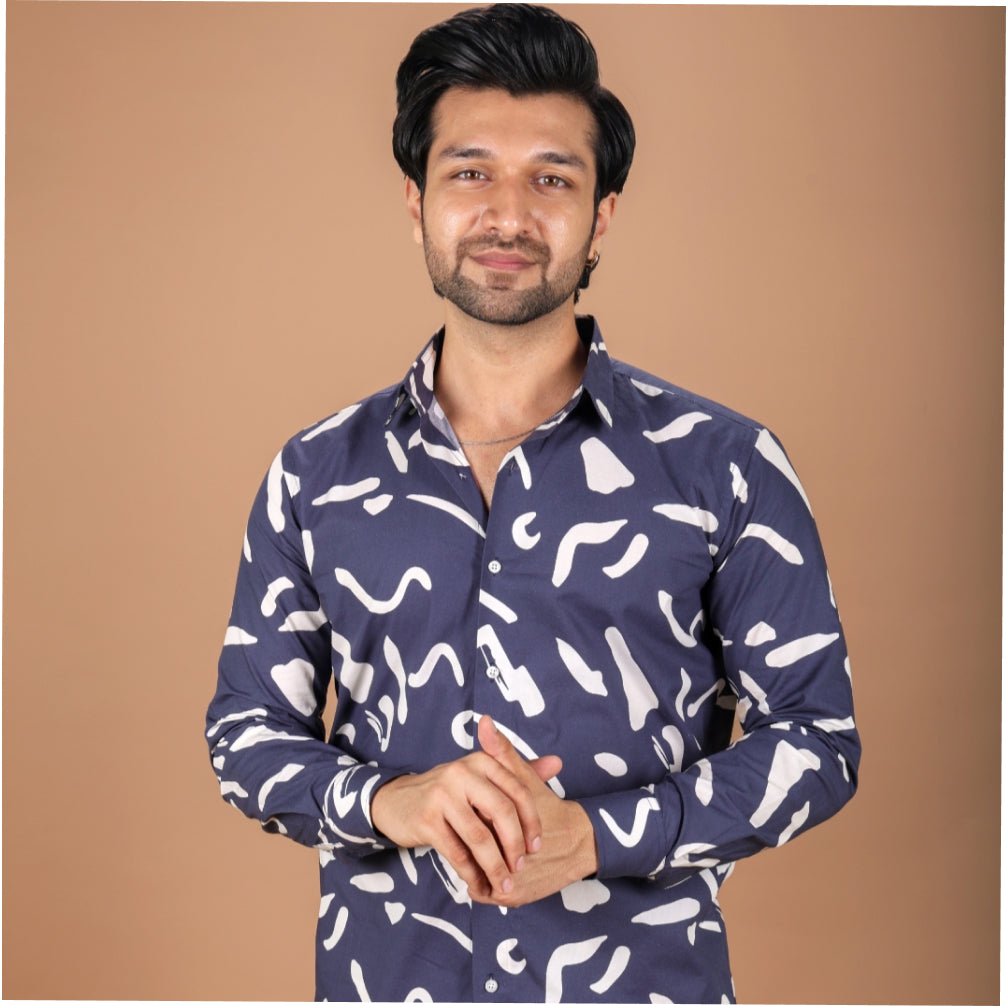 15 Buttons Sapphire Pet Parent Shirt for Men (Navy/White) image 1