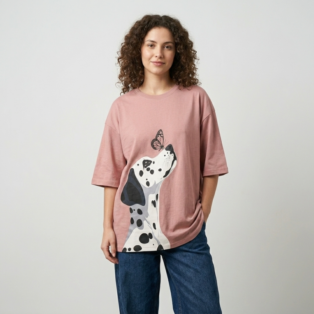 Skatrs Butterfly Boops Oversized Tee for Men and Women (Onion Pink)