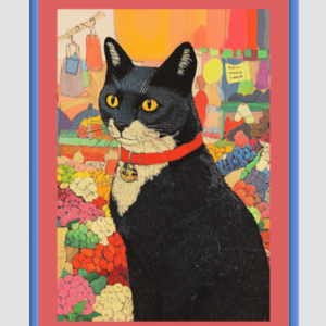 EverythingBoho Cat in Local Market Framed Art (Royal Blue)