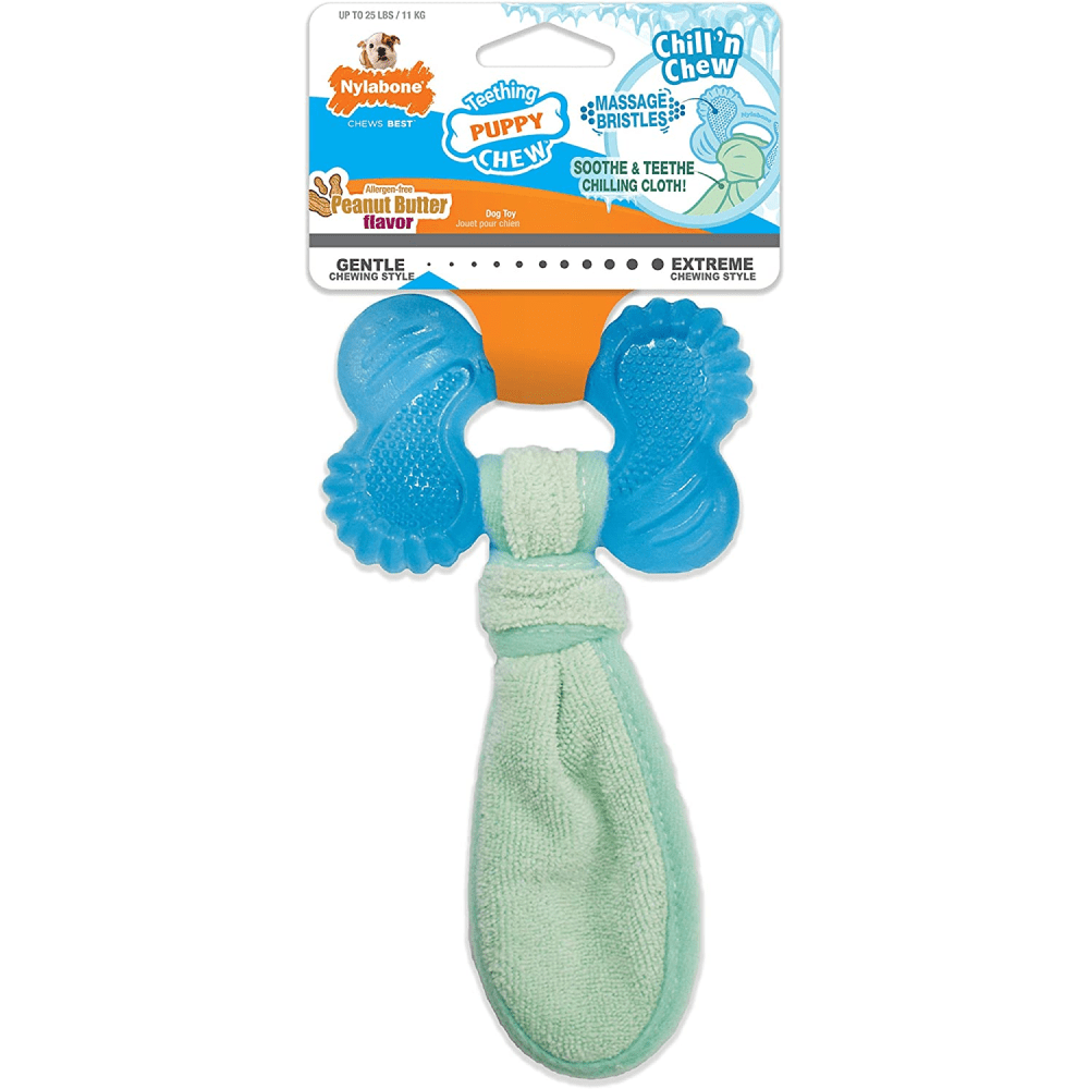 Nylabone Puppy Teething Peanut Butter Flavoured Chew Freezer Bone Toy for Dogs (Blue/Green) image 2
